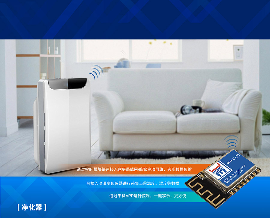 工業級嵌入式WIFI模塊_超小體積低功耗WIFI模組凈化器應用案例